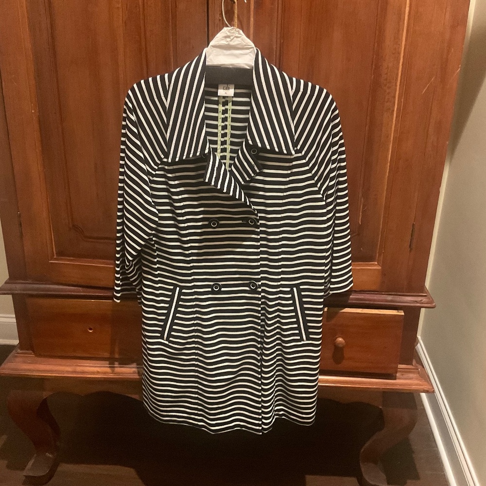 Cabi  Women’s Maritime  Striped  Trench Coat , White/ Blue, Size XL